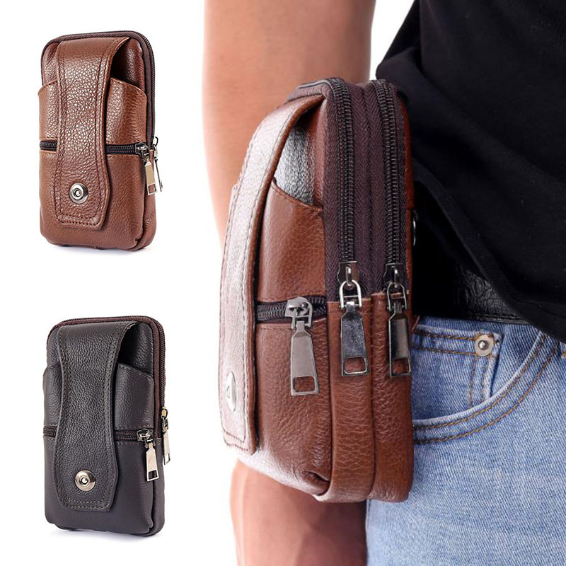 1Pcs Men Cell Phone Belt Pack  - Saddle Bag Leather ulasan dan harga
