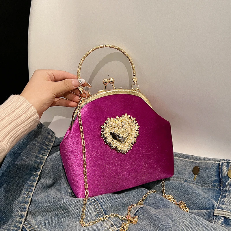 Chains Velvet Frame Heart Dinn - Women Bags For Sale ulasan dan harga
