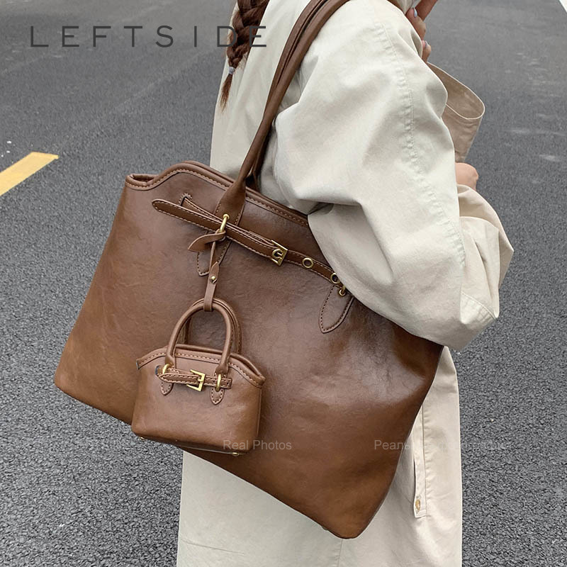 LEFTSIDE Big PU Leather Short  - Women Bags For Airport ulasan dan harga